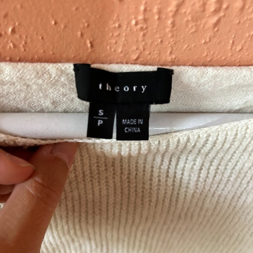 Theory lightweight cotton sweater, cream, boatneck, size small